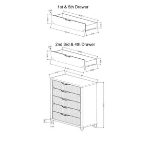English Elm Louden Five Drawer Tall Chest in Black Wood Finish for Modern Bedroom Storage B201P549746