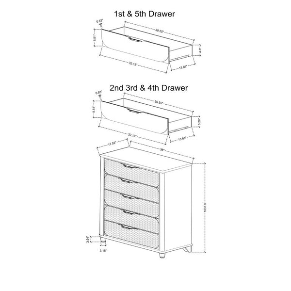 English Elm Louden Five Drawer Tall Chest in Black Wood Finish for Modern Bedroom Storage B201P549746