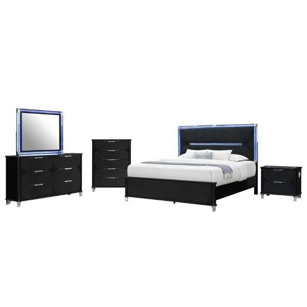 English Elm Louden Five Drawer Tall Chest in Black Wood Finish for Modern Bedroom Storage B201P549746