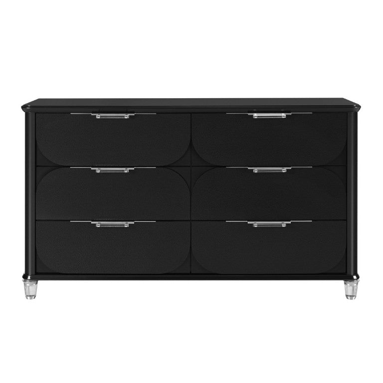English Elm Louden Six Drawer Dresser Matte Black Solid Wood Bedroom Storage with Rounded Fronts B201P549747