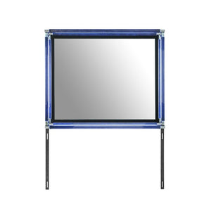 English Elm Louden Dresser Mirror with Built-In LED Lighting Sleek Black Wood Bedroom Accent B201P549751