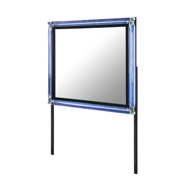 English Elm Louden Dresser Mirror with Built-In LED Lighting Sleek Black Wood Bedroom Accent B201P549751