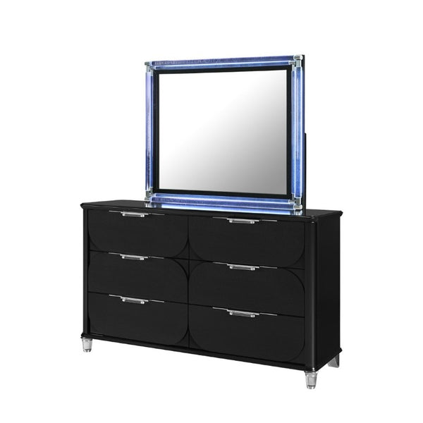 English Elm Louden Dresser Mirror with Built-In LED Lighting Sleek Black Wood Bedroom Accent B201P549751