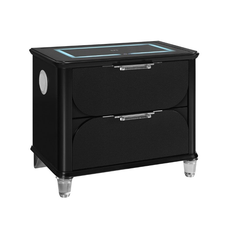 English Elm Louden Tech Nightstand with Wireless Charging Speaker and Sleek Black Wood Finish B201P549753