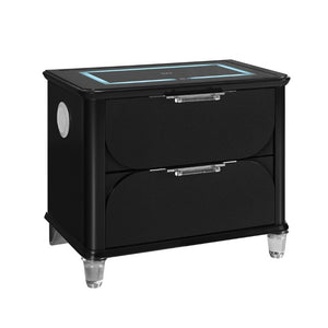 English Elm Louden Tech Nightstand with Wireless Charging Speaker and Sleek Black Wood Finish B201P549753