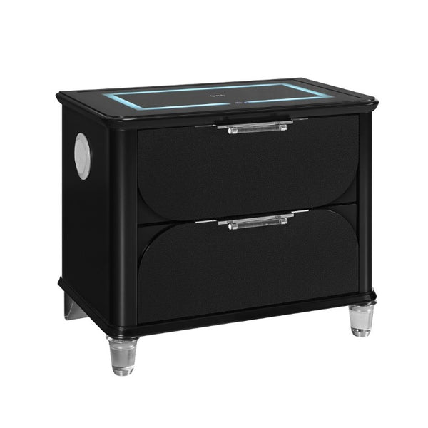 English Elm Louden Tech Nightstand with Wireless Charging Speaker and Sleek Black Wood Finish B201P549753