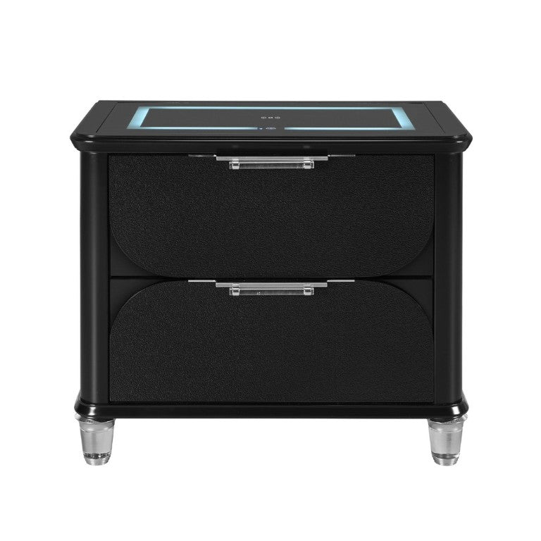 English Elm Louden Tech Nightstand with Wireless Charging Speaker and Sleek Black Wood Finish B201P549753