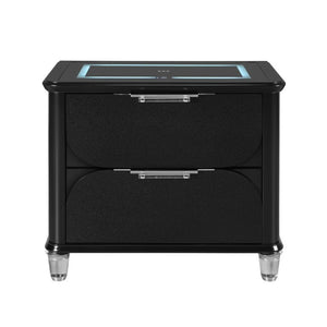 English Elm Louden Tech Nightstand with Wireless Charging Speaker and Sleek Black Wood Finish B201P549753