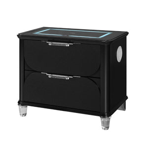 English Elm Louden Tech Nightstand with Wireless Charging Speaker and Sleek Black Wood Finish B201P549753