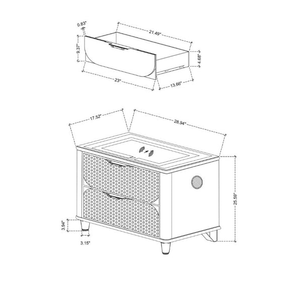English Elm Louden Tech Nightstand with Wireless Charging Speaker and Sleek Black Wood Finish B201P549753