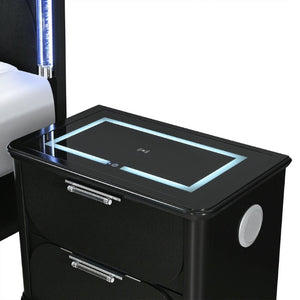 English Elm Louden Tech Nightstand with Wireless Charging Speaker and Sleek Black Wood Finish B201P549753