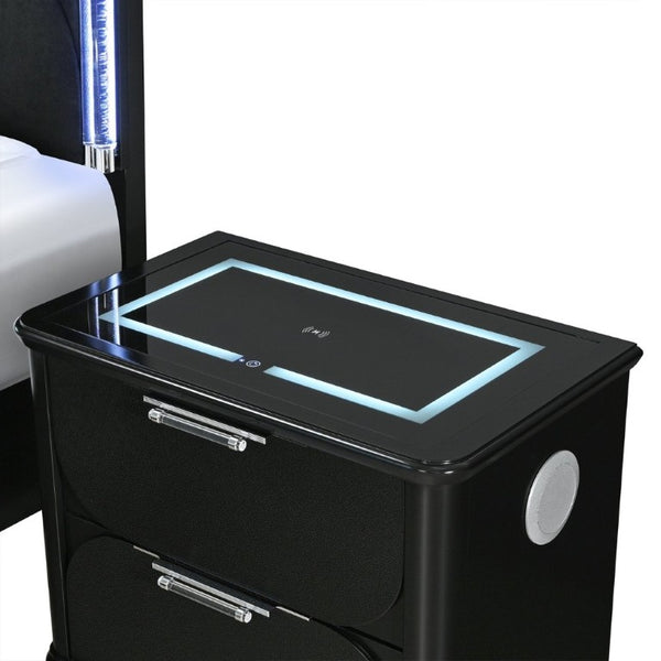 English Elm Louden Tech Nightstand with Wireless Charging Speaker and Sleek Black Wood Finish B201P549753