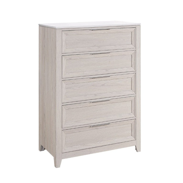 English Elm Melissa Five Drawer Chest with Faux Marble Top and Tapered Legs for Bedroom Beige B201P549759