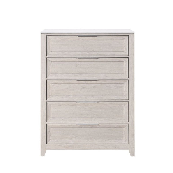 English Elm Melissa Five Drawer Chest with Faux Marble Top and Tapered Legs for Bedroom Beige B201P549759