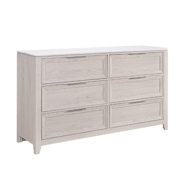 English Elm Melissa Six Drawer Dresser with Faux Marble Top and Tapered Legs for Modern Bedrooms Beige B201P549761