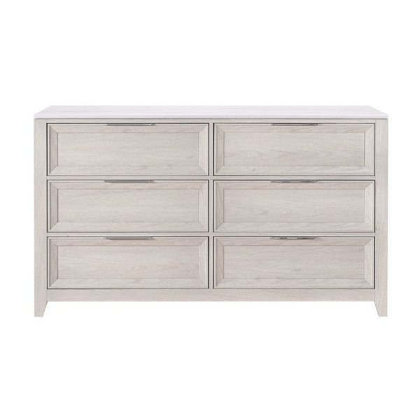 English Elm Melissa Six Drawer Dresser with Faux Marble Top and Tapered Legs for Modern Bedrooms Beige B201P549761