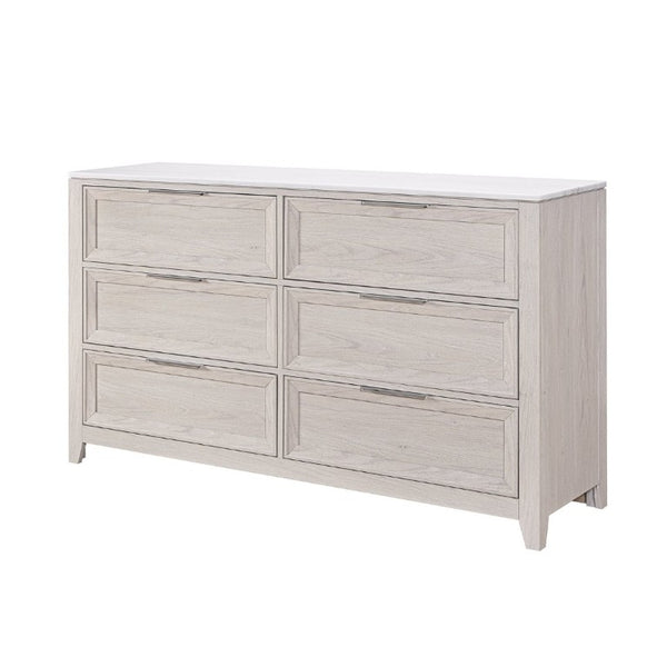English Elm Melissa Six Drawer Dresser with Faux Marble Top and Tapered Legs for Modern Bedrooms Beige B201P549761