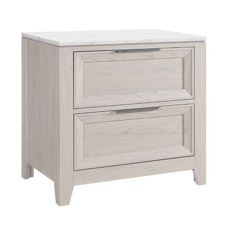 English Elm Melissa Faux Marble Top Nightstand with Tapered Legs Mid-Century Beige Wood Finish B201P549767