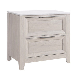 English Elm Melissa Faux Marble Top Nightstand with Tapered Legs Mid-Century Beige Wood Finish B201P549767