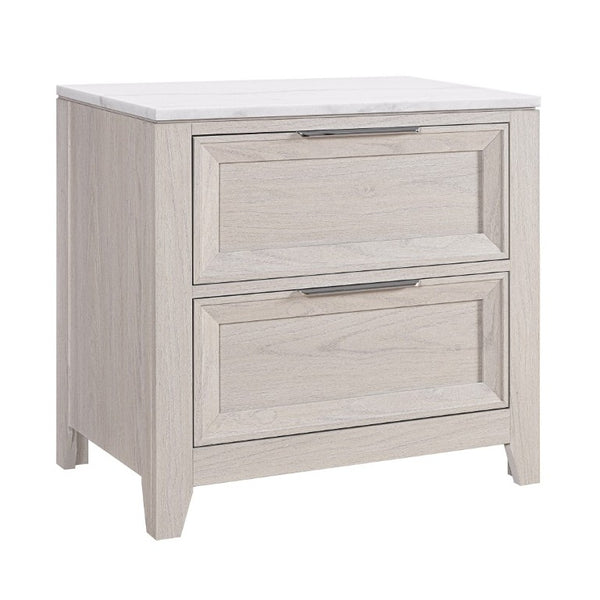 English Elm Melissa Faux Marble Top Nightstand with Tapered Legs Mid-Century Beige Wood Finish B201P549767
