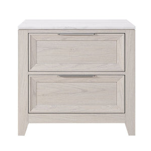 English Elm Melissa Faux Marble Top Nightstand with Tapered Legs Mid-Century Beige Wood Finish B201P549767