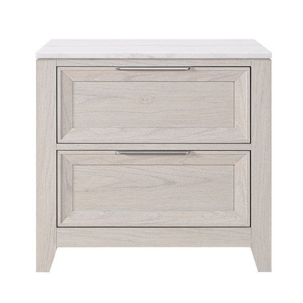 English Elm Melissa Faux Marble Top Nightstand with Tapered Legs Mid-Century Beige Wood Finish B201P549767