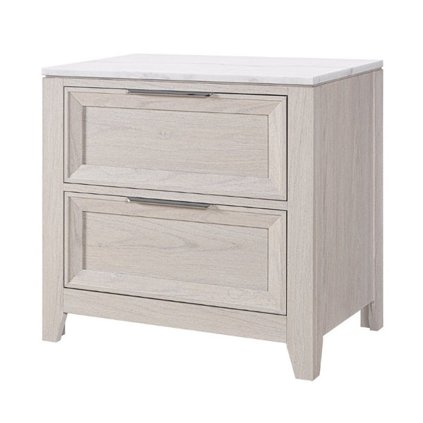 English Elm Melissa Faux Marble Top Nightstand with Tapered Legs Mid-Century Beige Wood Finish B201P549767