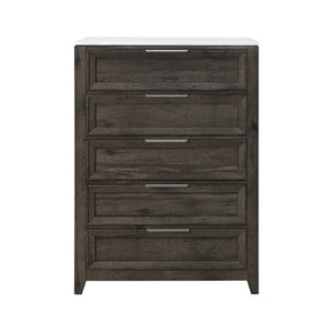 English Elm Melissa Five Drawer Chest with Faux Marble Top and Tapered Legs for Bedroom Dark Brown B201P549780