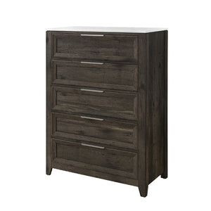 English Elm Melissa Five Drawer Chest with Faux Marble Top and Tapered Legs for Bedroom Dark Brown B201P549780