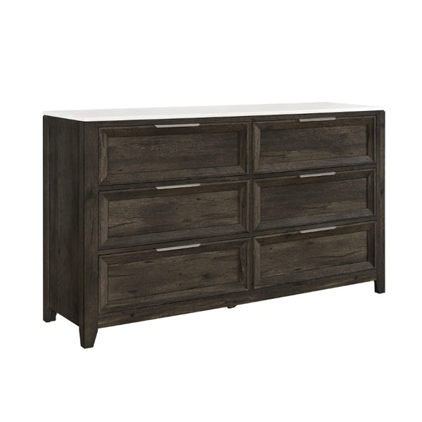 English Elm Melissa Six Drawer Dresser with Faux Marble Top and Tapered Legs for Modern Bedrooms Dark Brown B201P549781