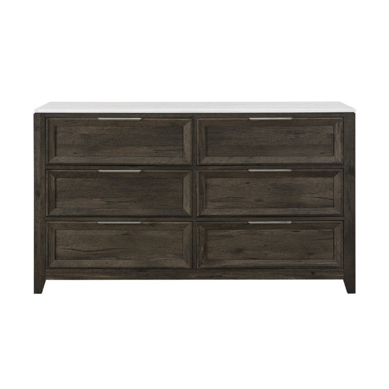 English Elm Melissa Six Drawer Dresser with Faux Marble Top and Tapered Legs for Modern Bedrooms Dark Brown B201P549781