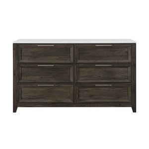 English Elm Melissa Six Drawer Dresser with Faux Marble Top and Tapered Legs for Modern Bedrooms Dark Brown B201P549781