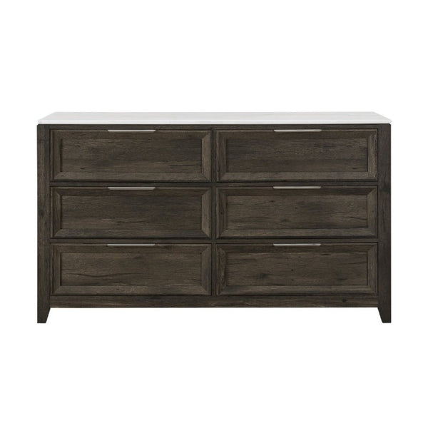 English Elm Melissa Six Drawer Dresser with Faux Marble Top and Tapered Legs for Modern Bedrooms Dark Brown B201P549781