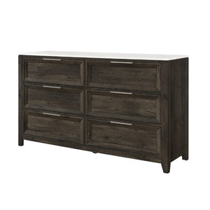 English Elm Melissa Six Drawer Dresser with Faux Marble Top and Tapered Legs for Modern Bedrooms Dark Brown B201P549781