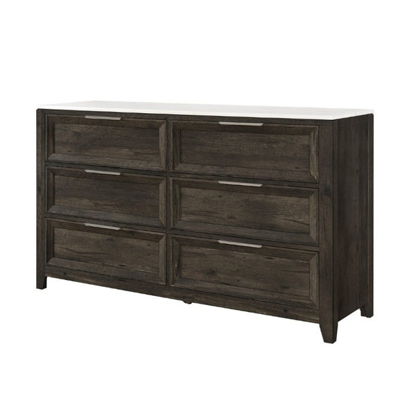 English Elm Melissa Six Drawer Dresser with Faux Marble Top and Tapered Legs for Modern Bedrooms Dark Brown B201P549781