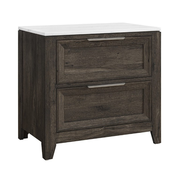 English Elm Melissa Faux Marble Top Nightstand with Tapered Legs and Two Drawer Bedside Storage B201P549787