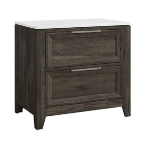 English Elm Melissa Faux Marble Top Nightstand with Tapered Legs and Two Drawer Bedside Storage B201P549787