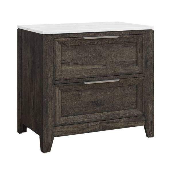 English Elm Melissa Faux Marble Top Nightstand with Tapered Legs and Two Drawer Bedside Storage B201P549787