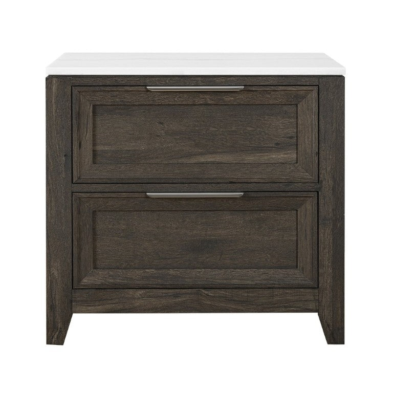 English Elm Melissa Faux Marble Top Nightstand with Tapered Legs and Two Drawer Bedside Storage B201P549787