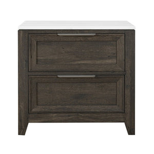 English Elm Melissa Faux Marble Top Nightstand with Tapered Legs and Two Drawer Bedside Storage B201P549787