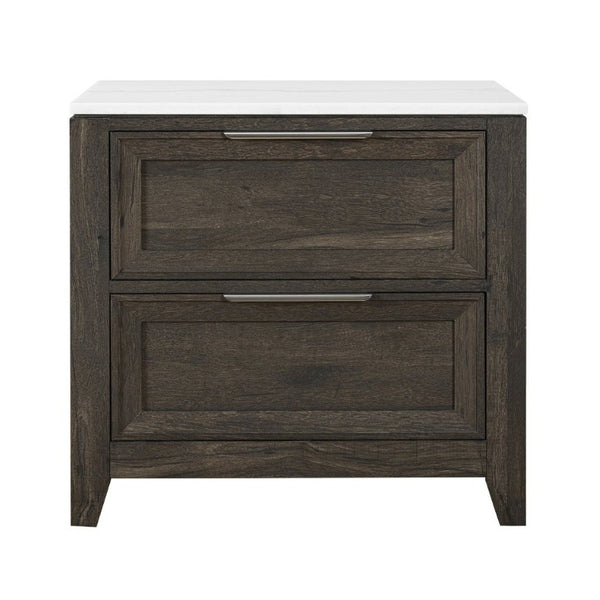 English Elm Melissa Faux Marble Top Nightstand with Tapered Legs and Two Drawer Bedside Storage B201P549787