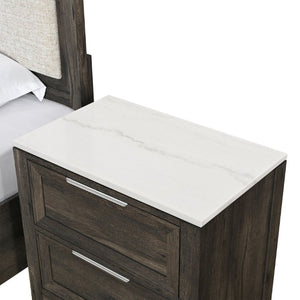 English Elm Melissa Faux Marble Top Nightstand with Tapered Legs and Two Drawer Bedside Storage B201P549787