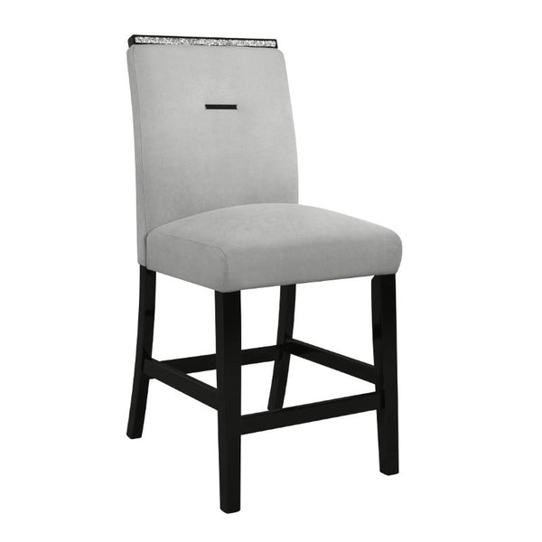 English Elm Ariya Modern Slat Back Barstools Set of 2 Gray Upholstered Seat Matte Black Legs B201P551479