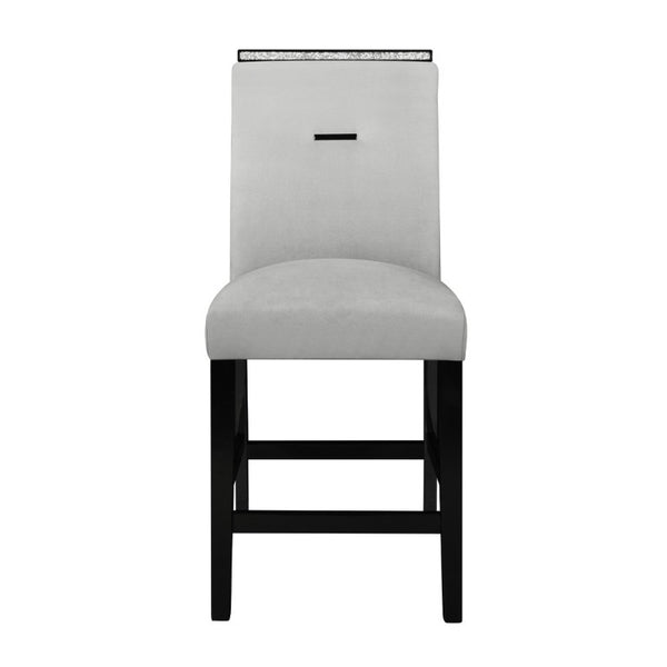 English Elm Ariya Modern Slat Back Barstools Set of 2 Gray Upholstered Seat Matte Black Legs B201P551479