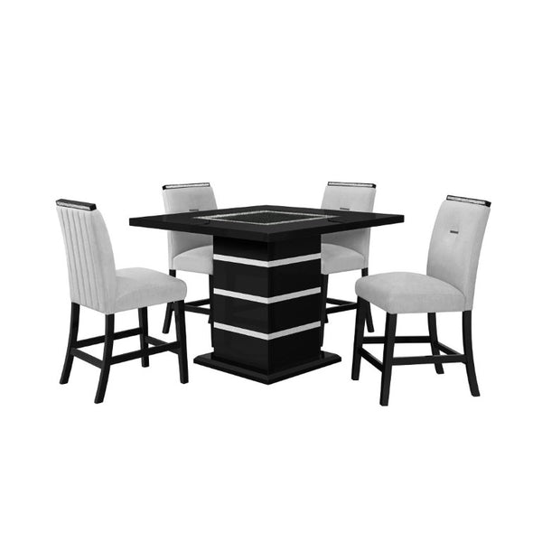 English Elm Ariya Modern Slat Back Barstools Set of 2 Gray Upholstered Seat Matte Black Legs B201P551479