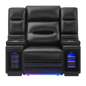 English Elm Sinai Matte Black Power Recliner with LED Lighting Dual Motor and Acrylic Arm Panels B201P551503