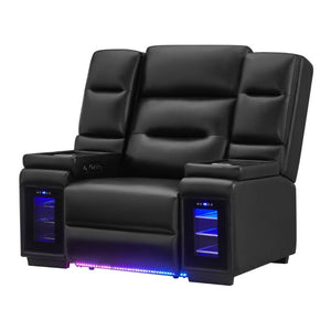 English Elm Sinai Matte Black Power Recliner with LED Lighting Dual Motor and Acrylic Arm Panels B201P551503