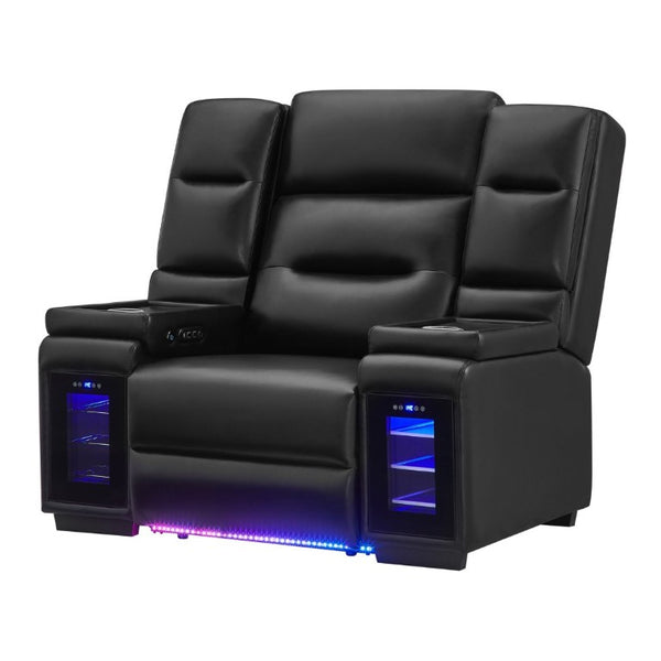 English Elm Sinai Matte Black Power Recliner with LED Lighting Dual Motor and Acrylic Arm Panels B201P551503