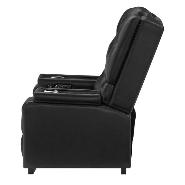 English Elm Sinai Matte Black Power Recliner with LED Lighting Dual Motor and Acrylic Arm Panels B201P551503