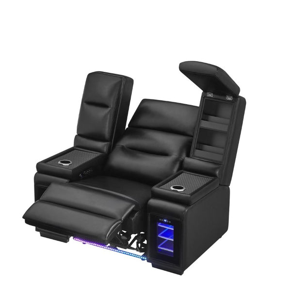 English Elm Sinai Matte Black Power Recliner with LED Lighting Dual Motor and Acrylic Arm Panels B201P551503